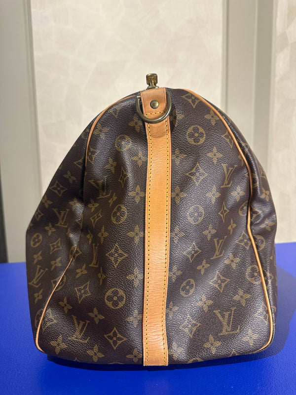 Louis Vuitton Keepall 55 Bag Vintage Monogram Classic Style 48hr weekender duffle bag brown leather handles