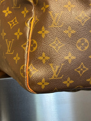 Louis Vuitton Vintage Keepall 55 Monogram Canvas Travel Duffle Bag Brown Leather Trim