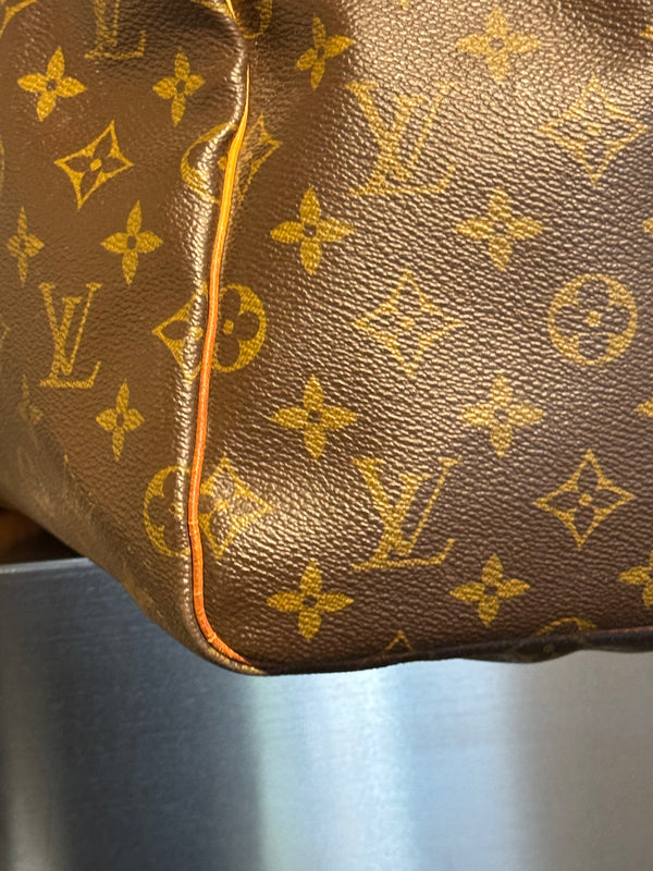 Louis Vuitton Vintage Keepall 55 Monogram Canvas Travel Duffle Bag Brown Leather Trim