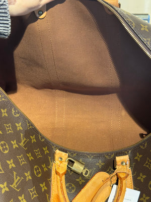 Louis Vuitton Vintage Keepall 55 Monogram Canvas Travel Duffle Bag Brown Leather Trim