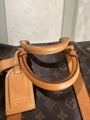 Louis Vuitton Keepall 55 Bag Vintage Monogram Classic Style 48hr weekender duffle bag brown leather handles