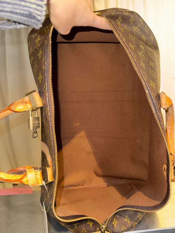 Louis Vuitton Vintage Keepall 55 Monogram Canvas Travel Duffle Bag Brown Leather Trim