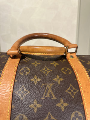 Louis Vuitton Keepall 55 Bag Vintage Monogram Classic Style 48hr weekender duffle bag brown leather handles