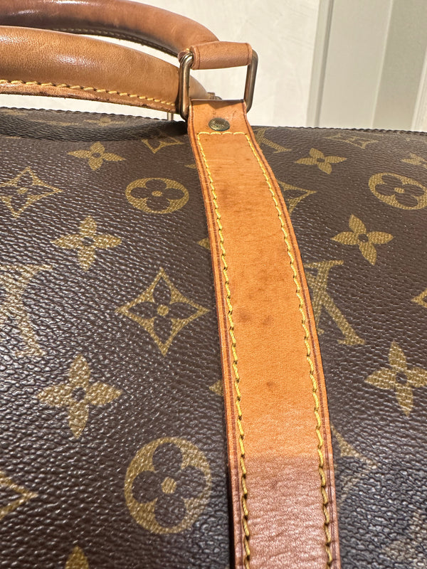 Louis Vuitton Keepall 55 Bag Vintage Monogram Classic Style 48hr weekender duffle bag brown leather handles