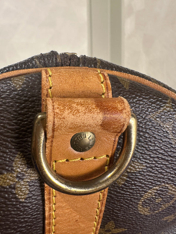 Louis Vuitton Keepall 55 Bag Vintage Monogram Classic Style 48hr weekender duffle bag brown leather handles