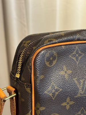 Louis Vuitton Vintage Trocadero Monogram Canvas Crossbody Shoulder Bag Brown Leather Trim Gold Tone Hardware