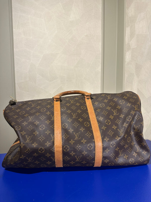 Louis Vuitton Keepall 55 Bag Vintage Monogram Classic Style 48hr weekender duffle bag brown leather handles
