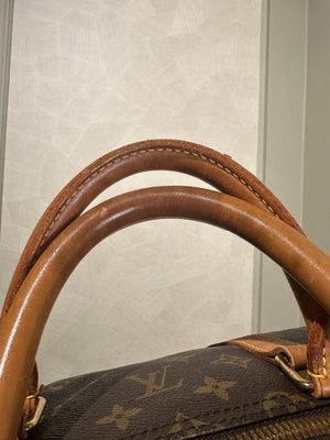 Louis Vuitton Keepall 55 Bag Vintage Monogram Classic Style 48hr weekender duffle bag brown leather handles