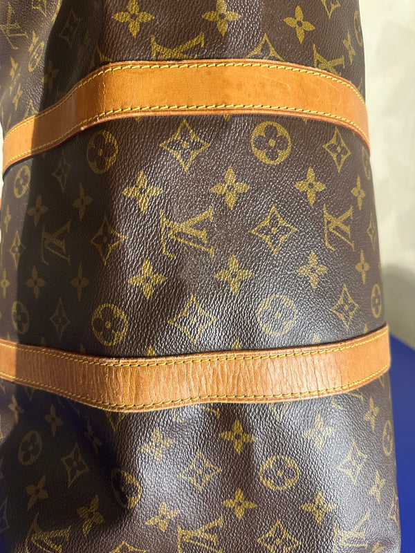 Louis Vuitton Keepall 55 Bag Vintage Monogram Classic Style 48hr weekender duffle bag brown leather handles