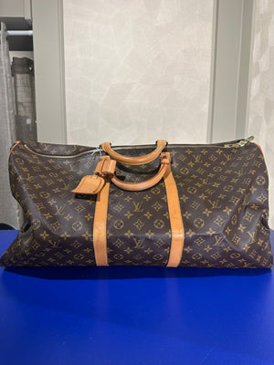 Louis Vuitton Keepall 60 Bag Vintage Monogram Classic Style 48hr weekender duffle bag brown leather handles