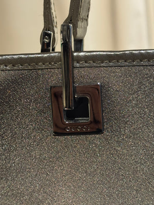 Gucci Vintage Metallic Leather Tote Bag Dark Bronze Shimmer Shoulder Bag Logo Plaque