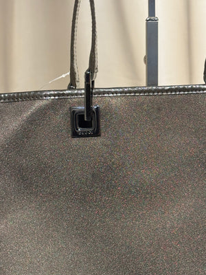 Gucci Vintage Metallic Leather Tote Bag Dark Bronze Shimmer Shoulder Bag Logo Plaque