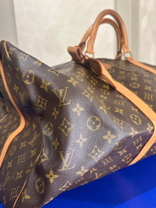 Louis Vuitton Keepall 60 Bag Vintage Monogram Classic Style 48hr weekender duffle bag brown leather handles