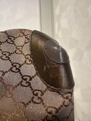 Gucci Shimmering Monogram Charmy Handbag Hobo GG canvas Heart-Bit Gold Metallic Shoulder Bag bronze metallic leather trim