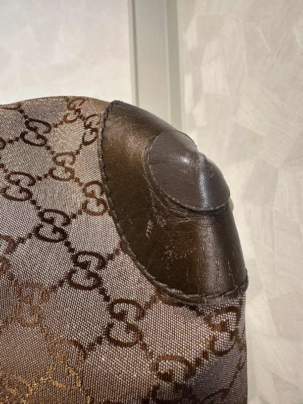 Gucci Shimmering Monogram Charmy Handbag Hobo GG canvas Heart-Bit Gold Metallic Shoulder Bag bronze metallic leather trim