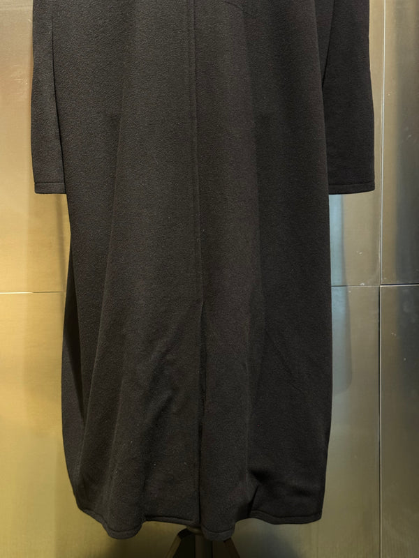 Chanel Vintage 1990s Black Wool Double Breasted Long Overcoat Gold CC Crest Buttons Trench Coat