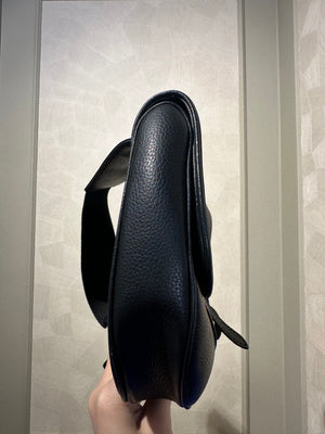 Dior Saddle Black Crossbody and Shoulder Bag Unisex Grained Calfskin Flap Style Full Black Monochrome Adjustable