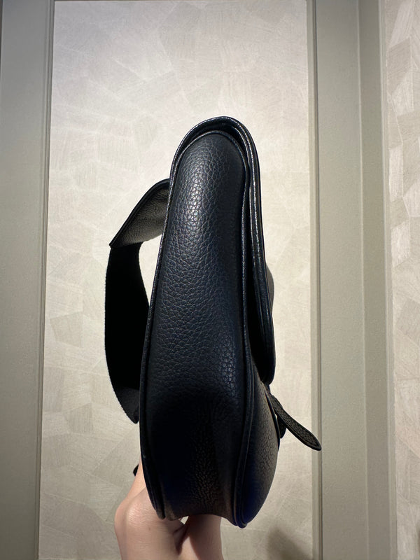 Dior Saddle Black Crossbody and Shoulder Bag Unisex Grained Calfskin Flap Style Full Black Monochrome Adjustable