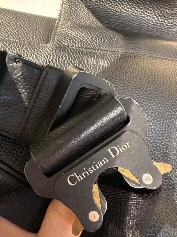 Dior Saddle Black Crossbody and Shoulder Bag Unisex Grained Calfskin Flap Style Full Black Monochrome Adjustable