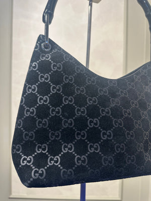 Gucci Bamboo shoulder bag glossy black suede leather iconic bamboo Top Handle Black Monochrome Tom Ford Era