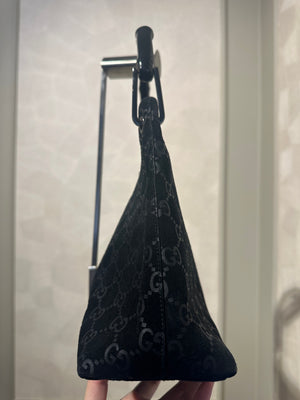 Gucci Bamboo shoulder bag glossy black suede leather iconic bamboo Top Handle Black Monochrome Tom Ford Era