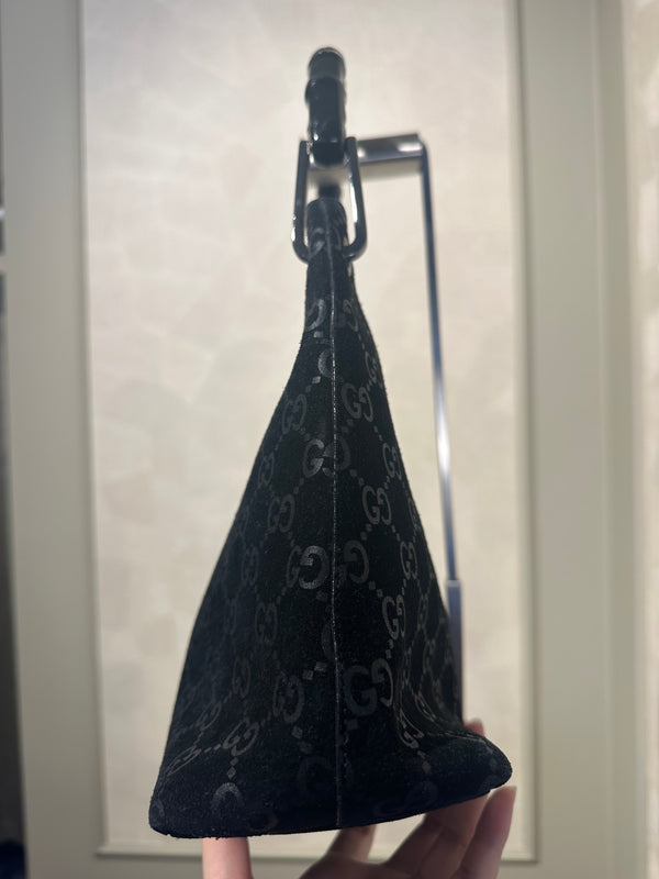 Gucci Bamboo shoulder bag glossy black suede leather iconic bamboo Top Handle Black Monochrome Tom Ford Era