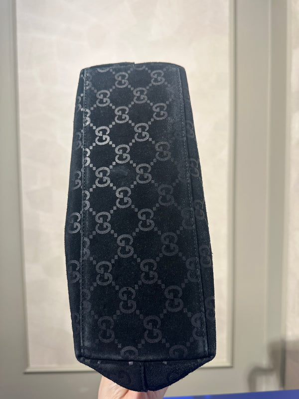 Gucci Bamboo shoulder bag glossy black suede leather iconic bamboo Top Handle Black Monochrome Tom Ford Era