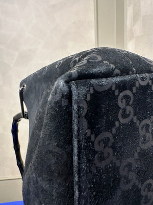 Gucci Bamboo shoulder bag glossy black suede leather iconic bamboo Top Handle Black Monochrome Tom Ford Era