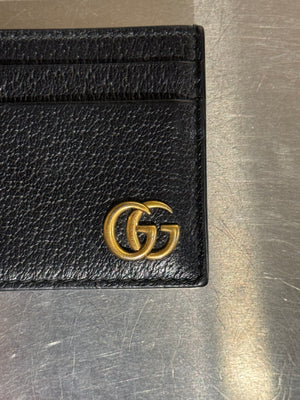 Gucci GG Marmont Black Leather Card Holder Wallet Gold Hardware Double G Logo Case