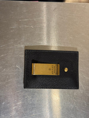Gucci GG Marmont Black Leather Card Holder Wallet Gold Hardware Double G Logo Case