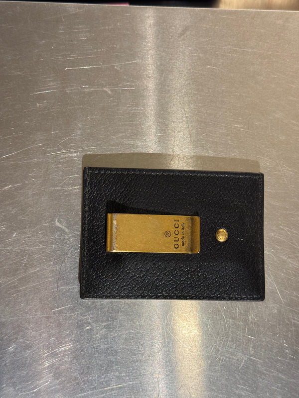 Gucci GG Marmont Black Leather Card Holder Wallet Gold Hardware Double G Logo Case