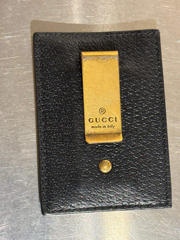 Gucci GG Marmont Black Leather Card Holder Wallet Gold Hardware Double G Logo Case