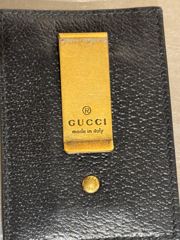 Gucci GG Marmont Black Leather Card Holder Wallet Gold Hardware Double G Logo Case