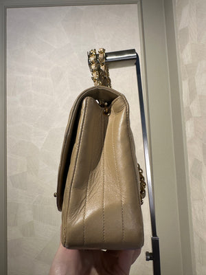 Chanel Beige Small Curved Flap Quilted Lambskin Vintage CC Half Moon Single Flap Shoulder 24k Gold chain Hardware Classic Iconic