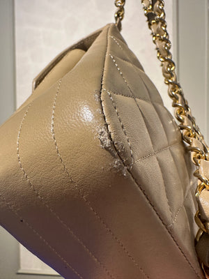 Chanel Beige Small Curved Flap Quilted Lambskin Vintage CC Half Moon Single Flap Shoulder 24k Gold chain Hardware Classic Iconic