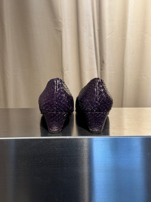 Miu Miu Square-Toe Snakeskin Block Heel Pumps Deep Purple Violet Size 36.5