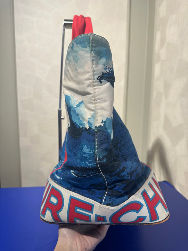 Chanel Karl Lagerfeld Iconic 2002 Surf High Summer Canvas XL Tote Bag Red Blue Wave CC Rare Collectors Piece