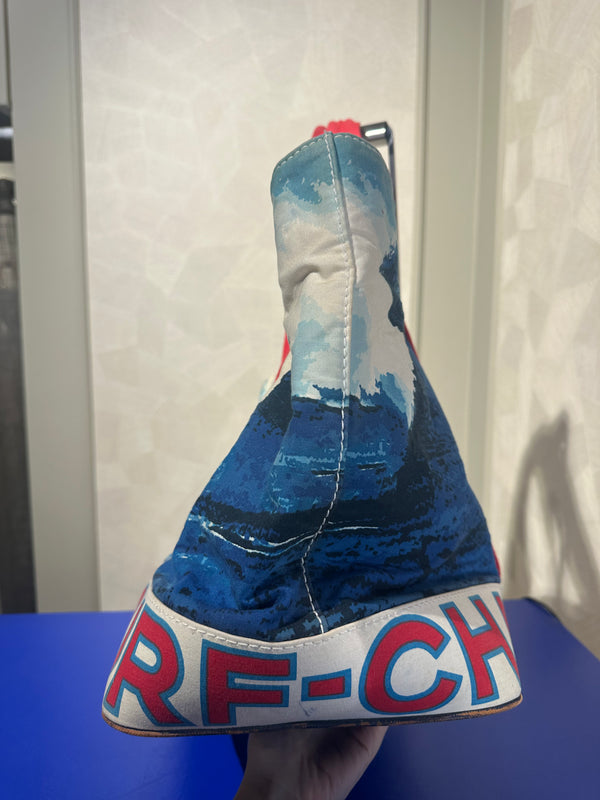 Chanel Karl Lagerfeld Iconic 2002 Surf High Summer Canvas XL Tote Bag Red Blue Wave CC Rare Collectors Piece