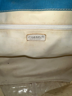 Chanel Karl Lagerfeld Iconic 2002 Surf High Summer Canvas XL Tote Bag Red Blue Wave CC Rare Collectors Piece