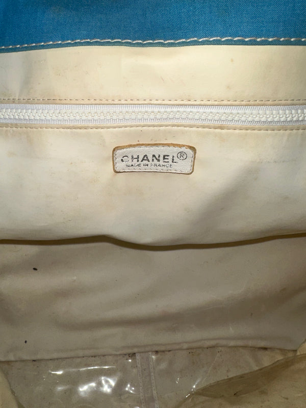 Chanel Karl Lagerfeld Iconic 2002 Surf High Summer Canvas XL Tote Bag Red Blue Wave CC Rare Collectors Piece