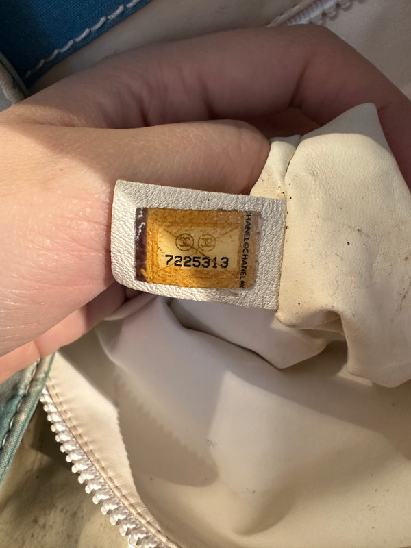 Chanel Karl Lagerfeld Iconic 2002 Surf High Summer Canvas XL Tote Bag Red Blue Wave CC Rare Collectors Piece