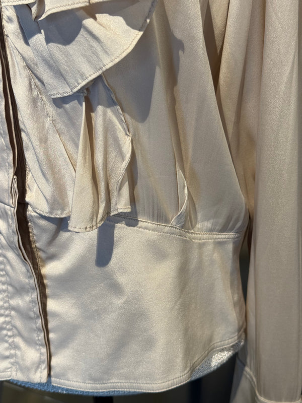 Gucci Tom Ford Era Grey Ruffle-Front Cotton Poplin Blouse Circa 2000–2004