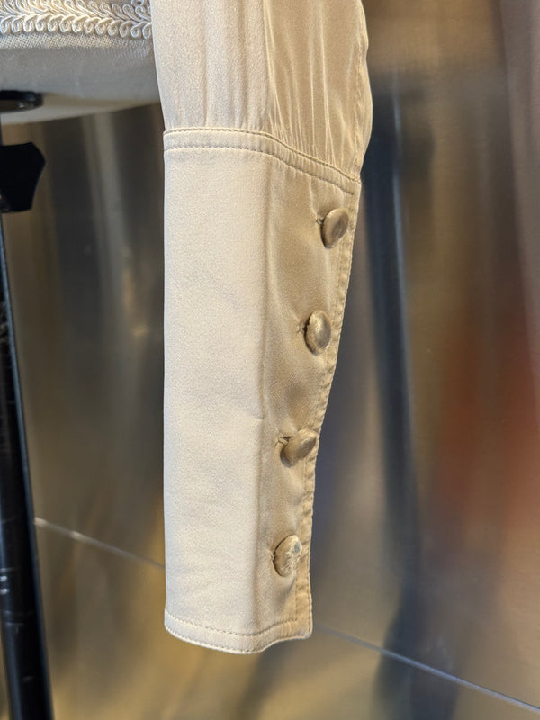 Gucci Tom Ford Era Grey Ruffle-Front Cotton Poplin Blouse Circa 2000–2004