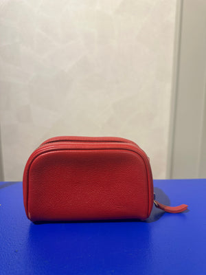 Chanel Red Leather CC Button Detail Cosmetic Case Small Makeup Bag Pouch Zip up Gold Hardware Vintage