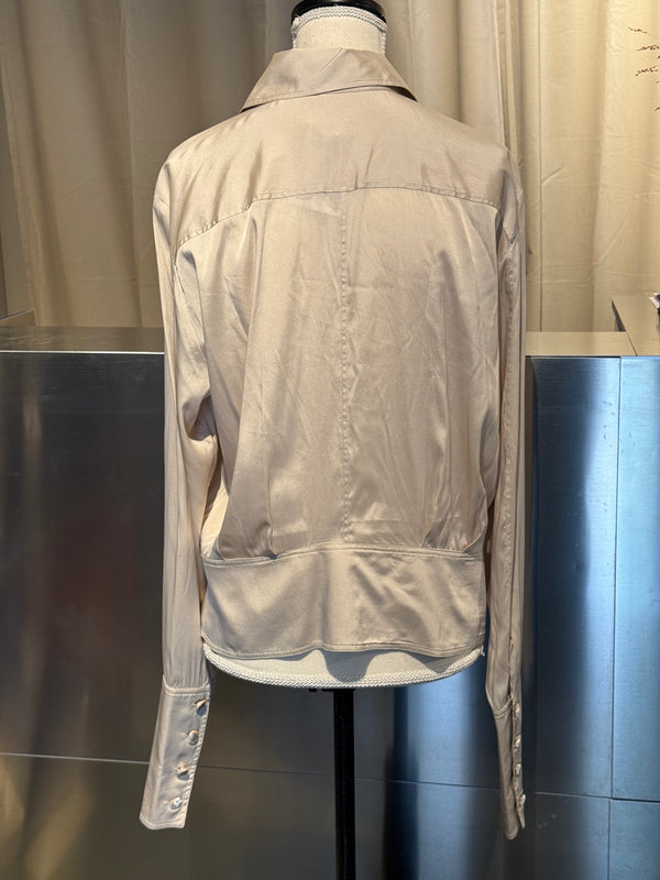 Gucci Tom Ford Era Grey Ruffle-Front Cotton Poplin Blouse Circa 2000–2004