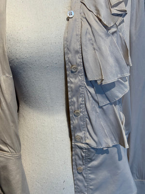 Gucci Tom Ford Era Grey Ruffle-Front Cotton Poplin Blouse Circa 2000–2004
