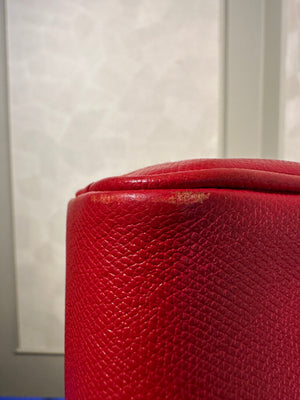 Chanel Red Leather CC Button Detail Cosmetic Case Small Makeup Bag Pouch Zip up Gold Hardware Vintage