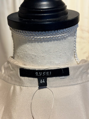 Gucci Tom Ford Era Grey Ruffle-Front Cotton Poplin Blouse Circa 2000–2004