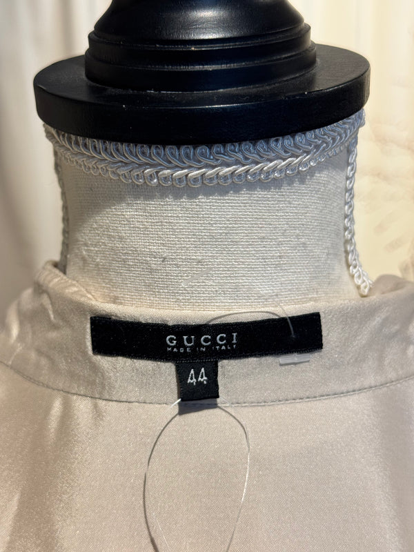 Gucci Tom Ford Era Grey Ruffle-Front Cotton Poplin Blouse Circa 2000–2004