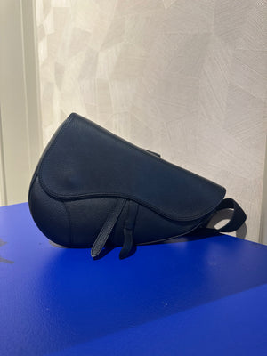 Dior Saddle Black Crossbody and Shoulder Bag Unisex Grained Calfskin Flap Style Full Black Monochrome Adjustable